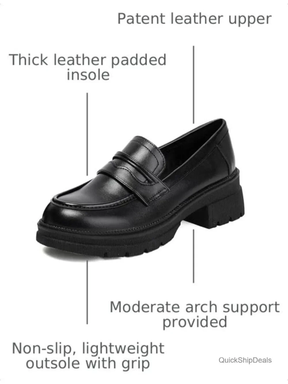 Patent Leather Chunky Platform Loafers for Women Slip-On Work Shoes